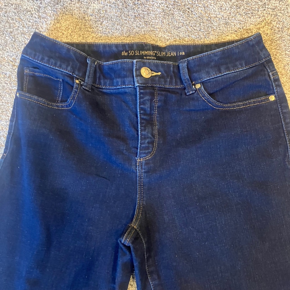 Chicos So Slimming Slim Leg Jeans Dark Indigo Wash Chicos Size 0 Regular Small - Picture 6 of 8